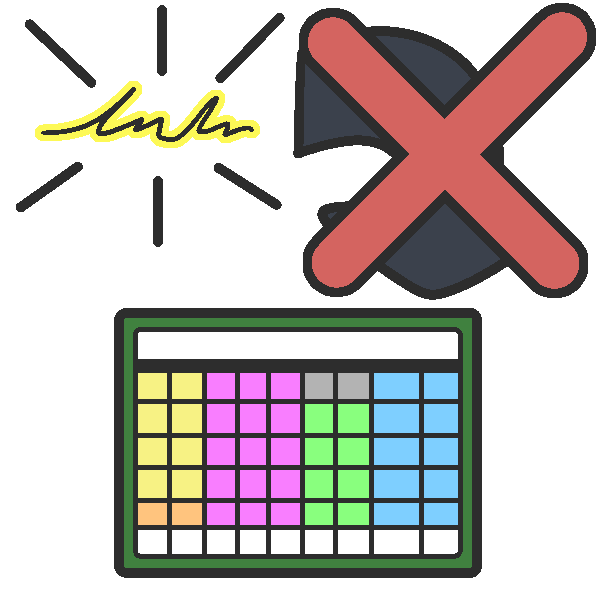  In the corner is a scribble outlined in yellow, with a crossed out arrow leading from it to a simple drawing of an AAC device.